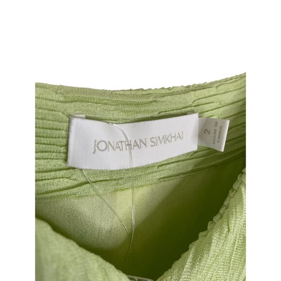 Jonathan Simkhai Cadence Plisse Dress Puff Sleeve Tiered Coastal Prairie Sz 2 - Picture 8 of 11